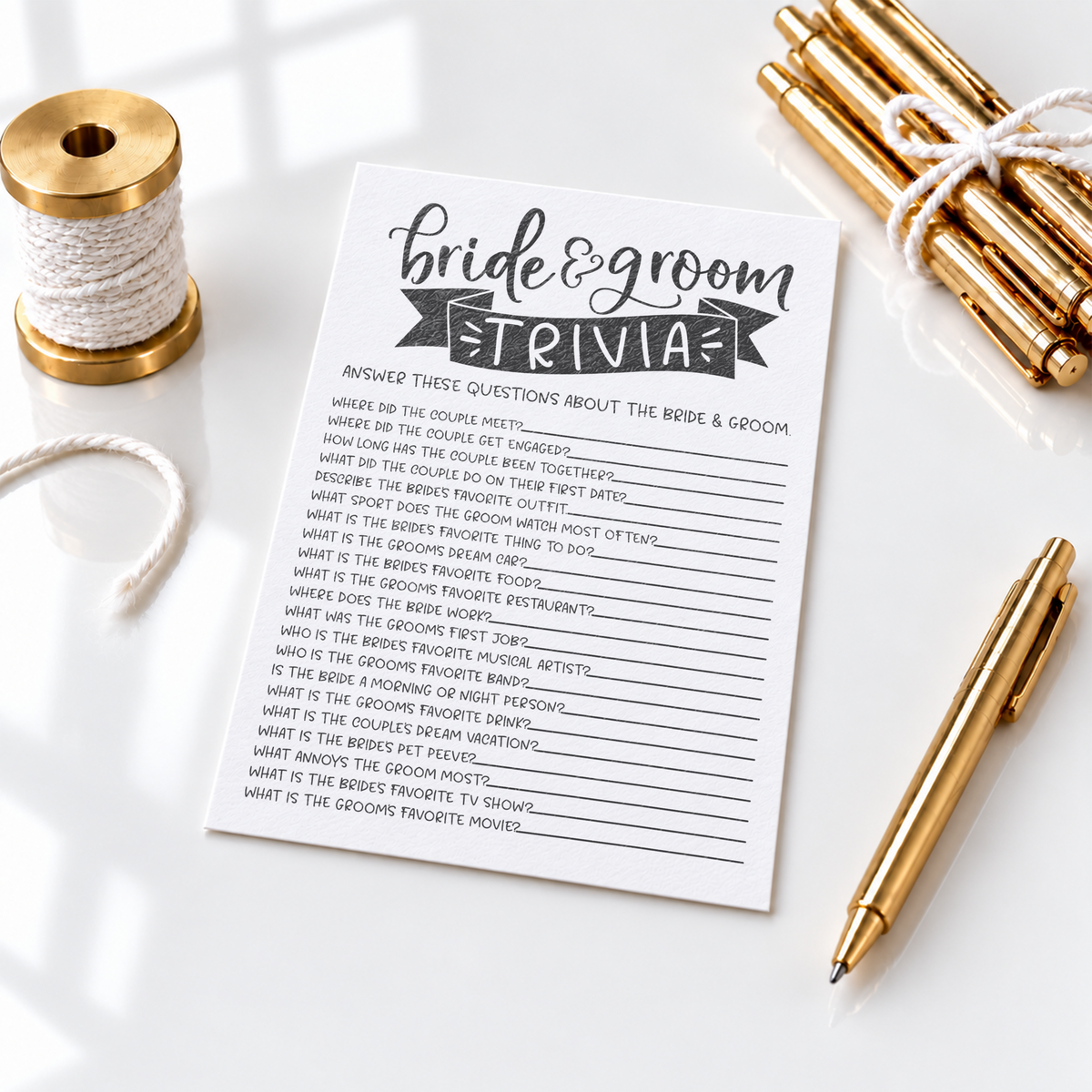 Bride Groom Trivia Bridal Shower Game