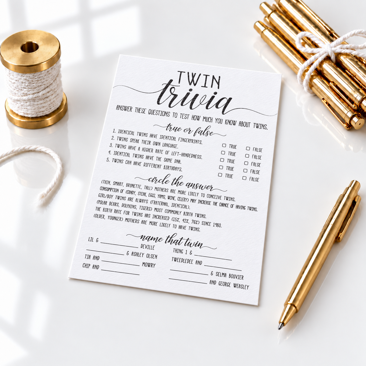 Twin Trivia Baby Shower Game