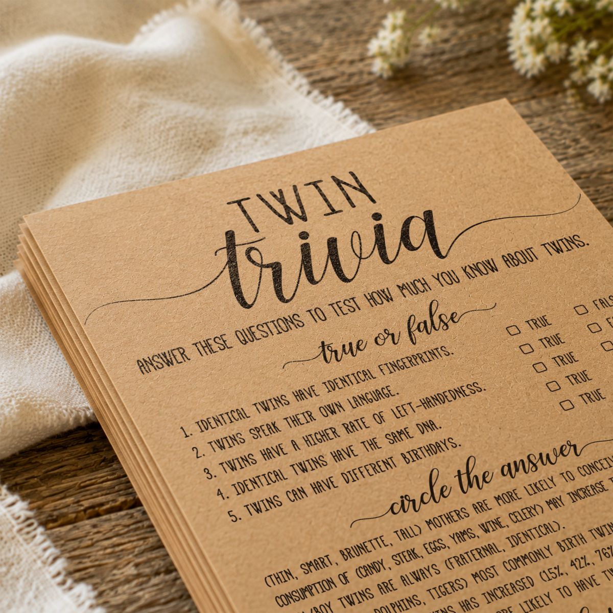 Twin Trivia Baby Shower Game