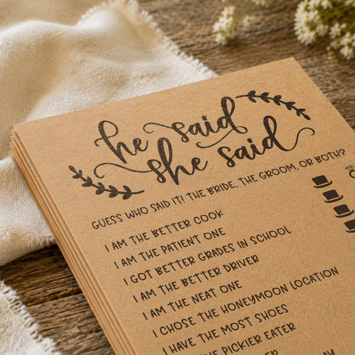He Said She Said Bridal Shower Game