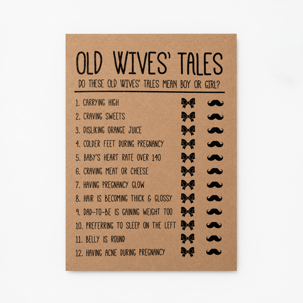 Old Wives Tales Baby Shower Game