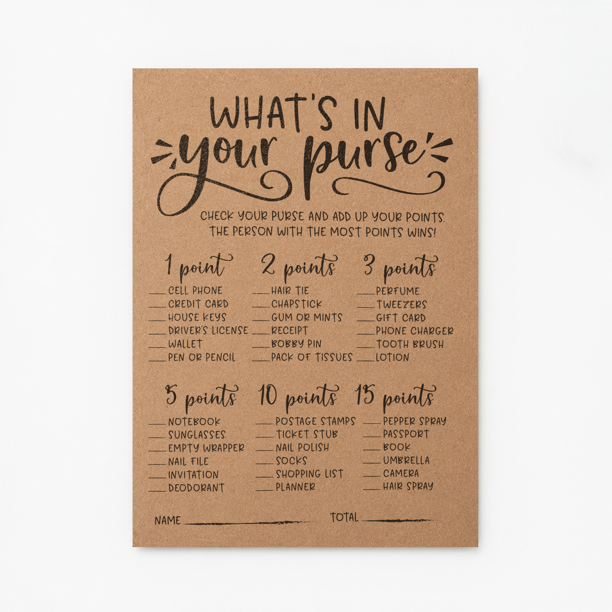What's In Your Purse Bridal Shower Game