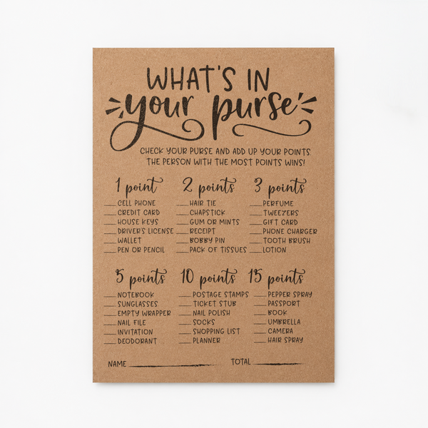 What's In Your Purse Bridal Shower Game