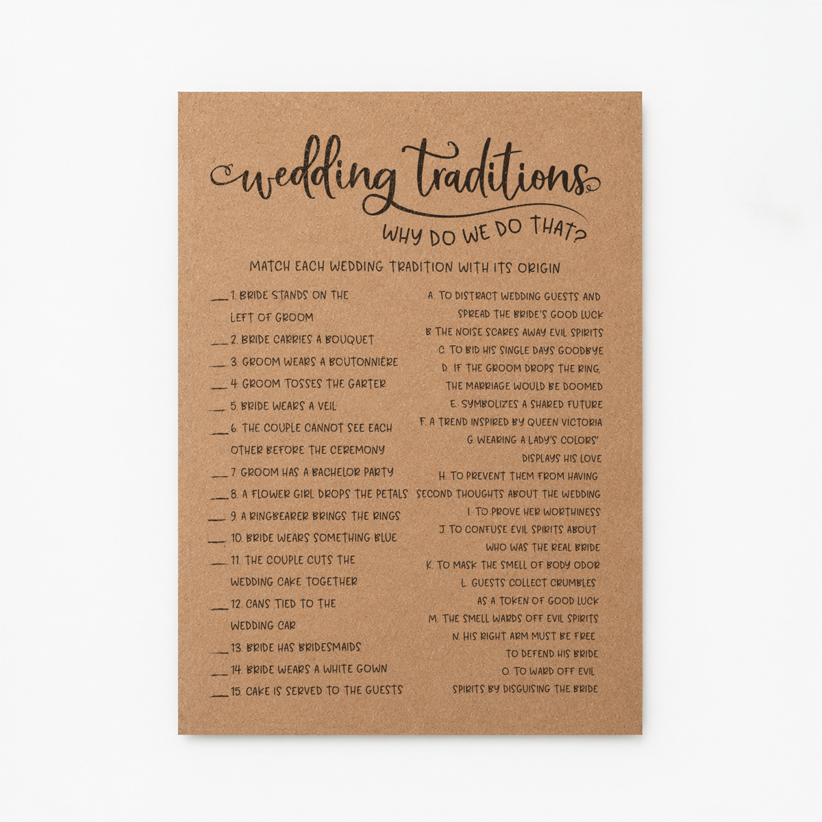 Wedding Traditions Bridal Shower Game