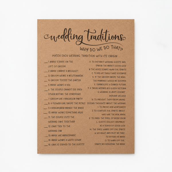 Wedding Traditions Bridal Shower Game