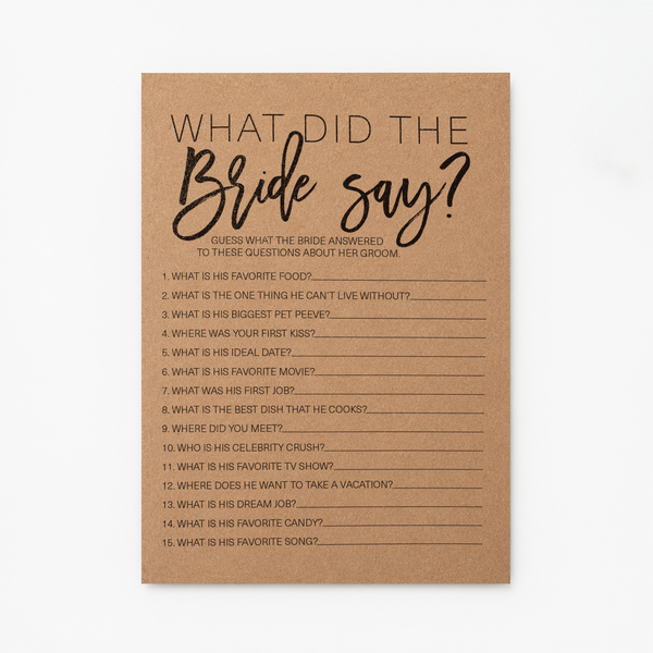 What Did The Bride Say Bridal Shower Game