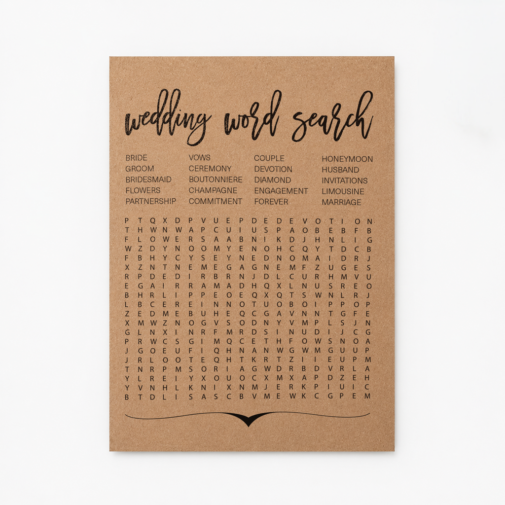 Wedding Word Search Bridal Shower Game
