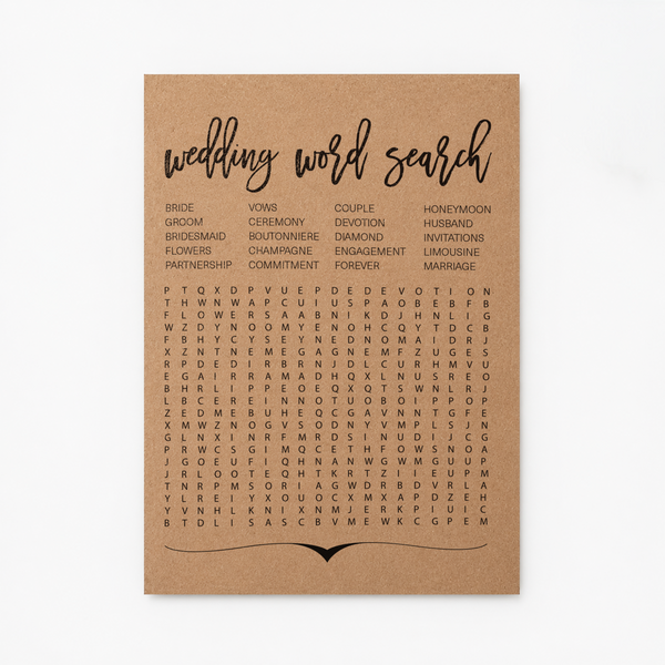 Wedding Word Search Bridal Shower Game