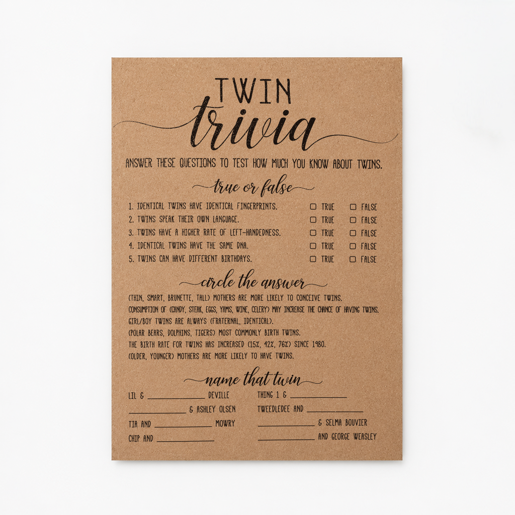 Twin Trivia Baby Shower Game