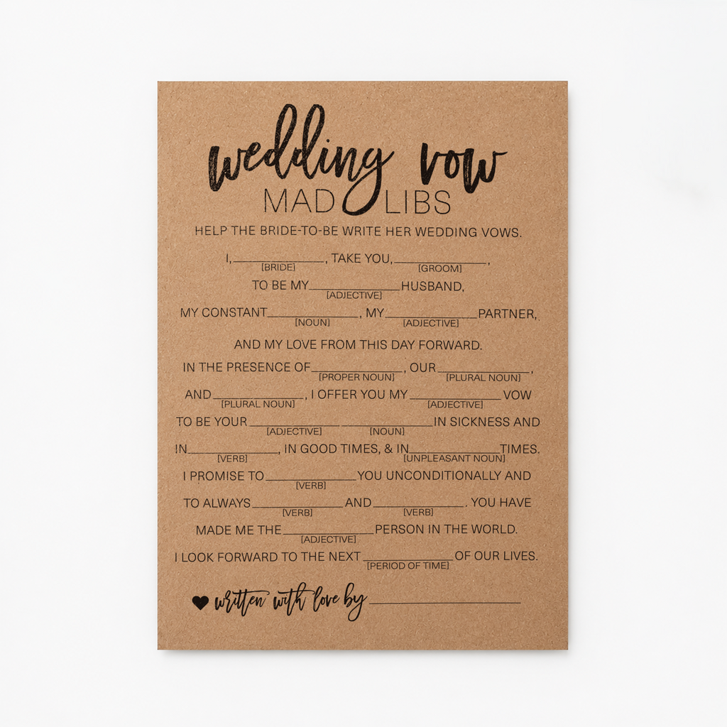 Wedding Vow Mad Libs Bridal Shower Game