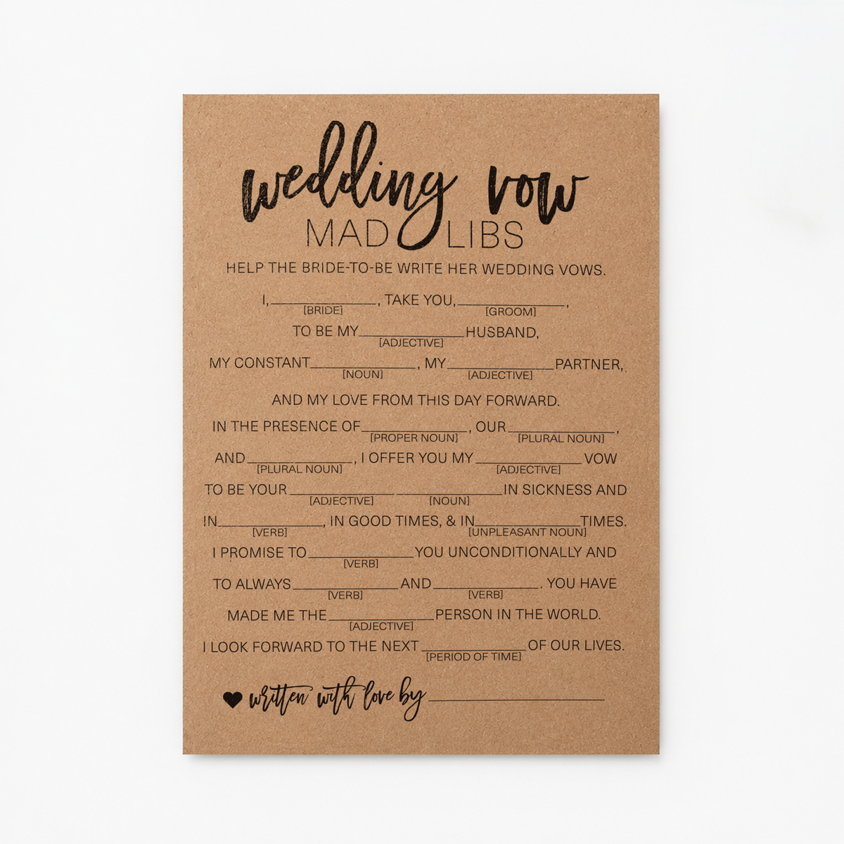 Wedding Vow Mad Libs Bridal Shower Game