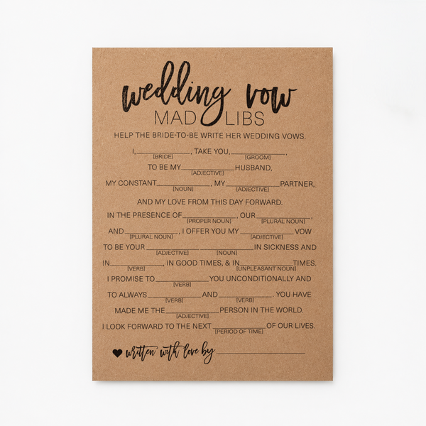 Wedding Vow Mad Libs Bridal Shower Game