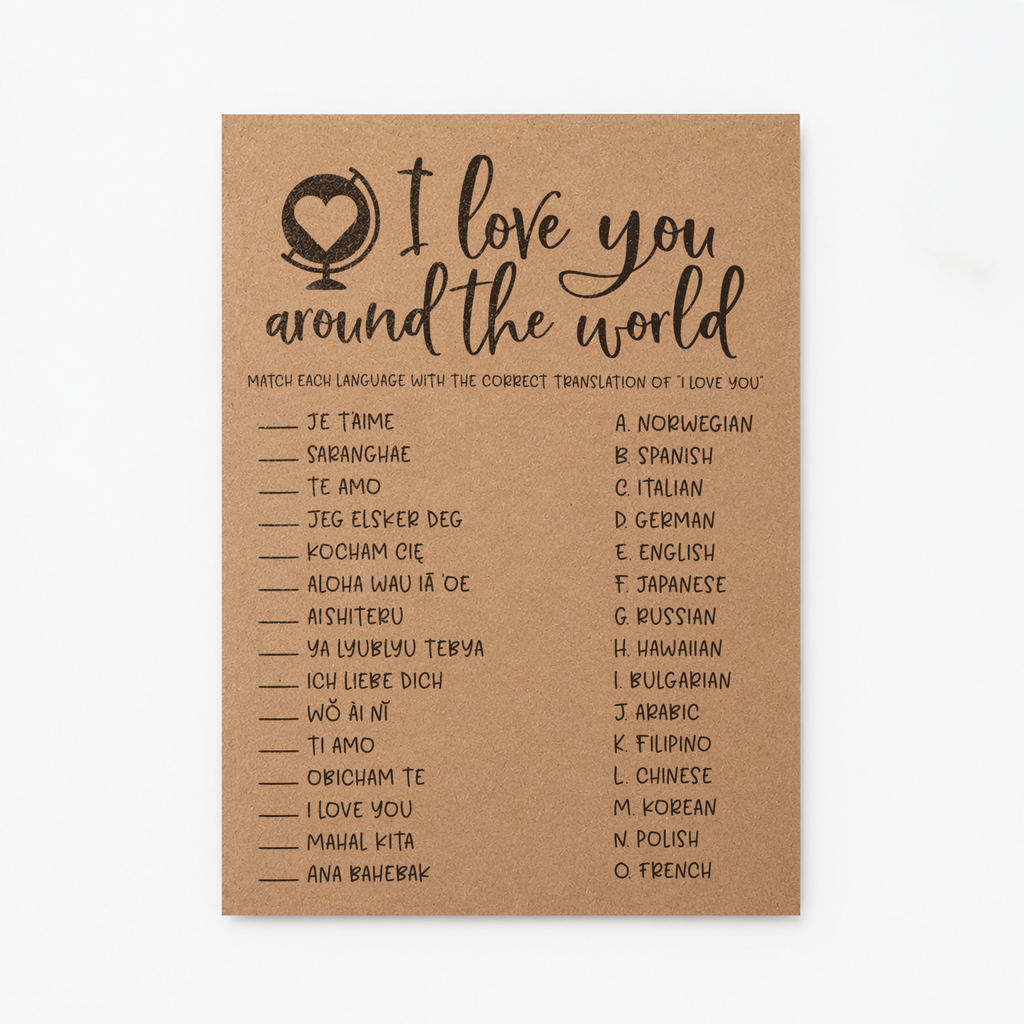 I Love You Around The World Bridal Shower Game