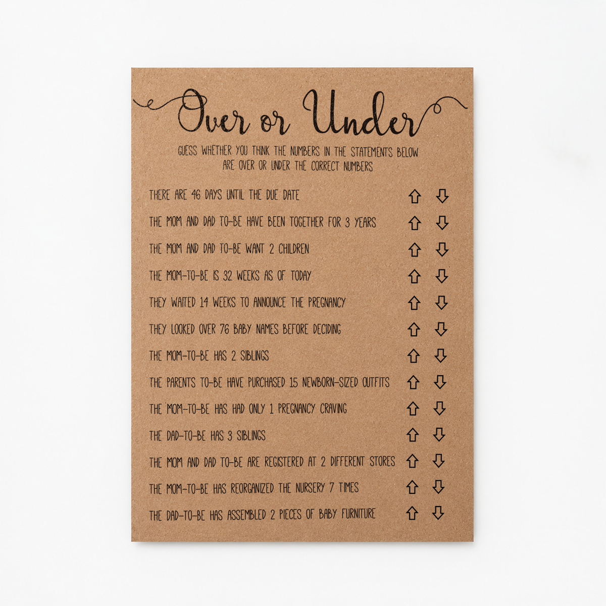 Over or Under Baby Shower Game