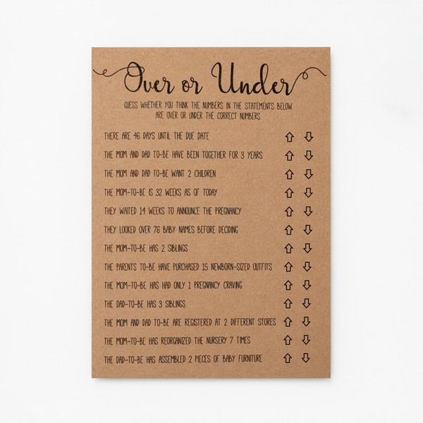 Over or Under Baby Shower Game