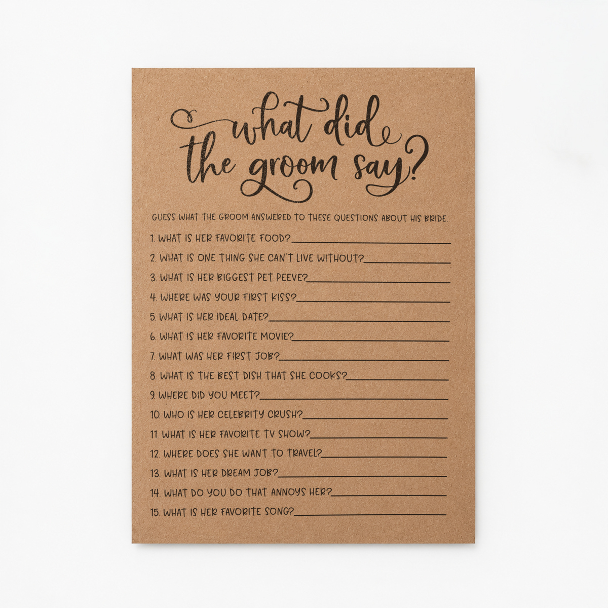 What Did The Groom Say Bridal Shower Game
