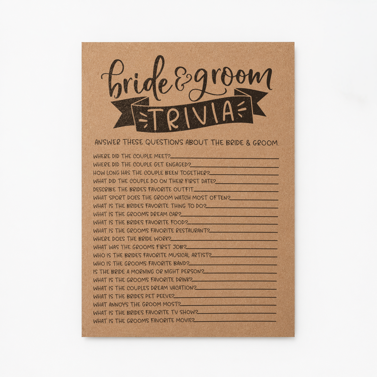 Bride Groom Trivia Bridal Shower Game