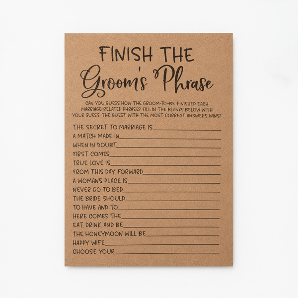 Finish the Groom's Phrase Bridal Shower Game