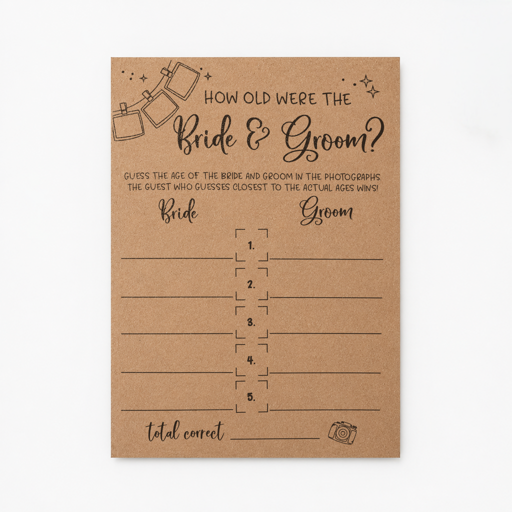 How Old Were The Bride And Groom Bridal Shower Game
