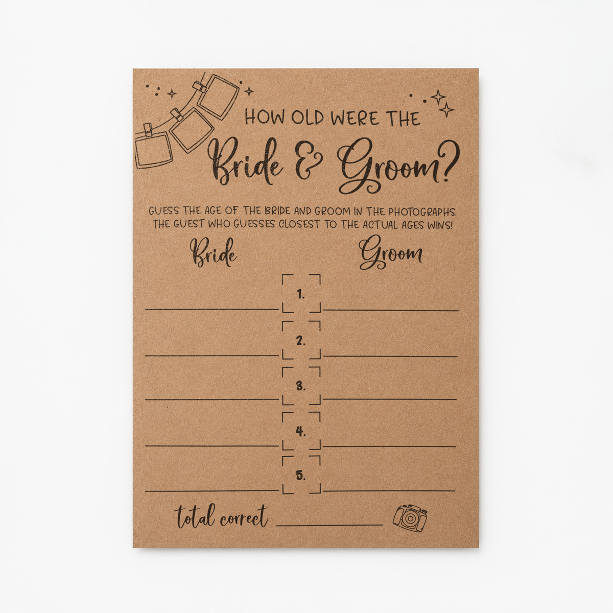How Old Were The Bride And Groom Bridal Shower Game