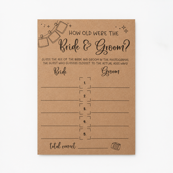 How Old Were The Bride And Groom Bridal Shower Game