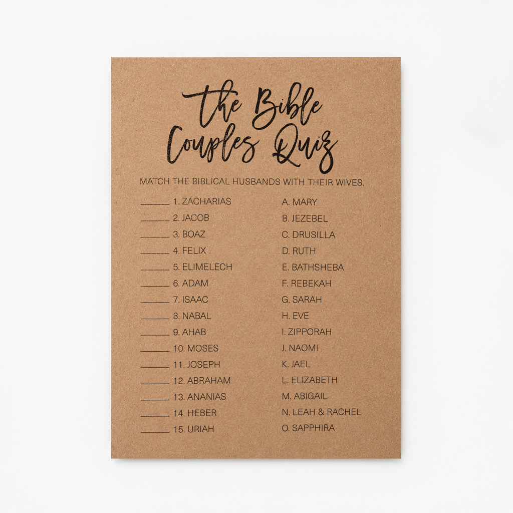 The Bible Couples Quiz Bridal Shower Game