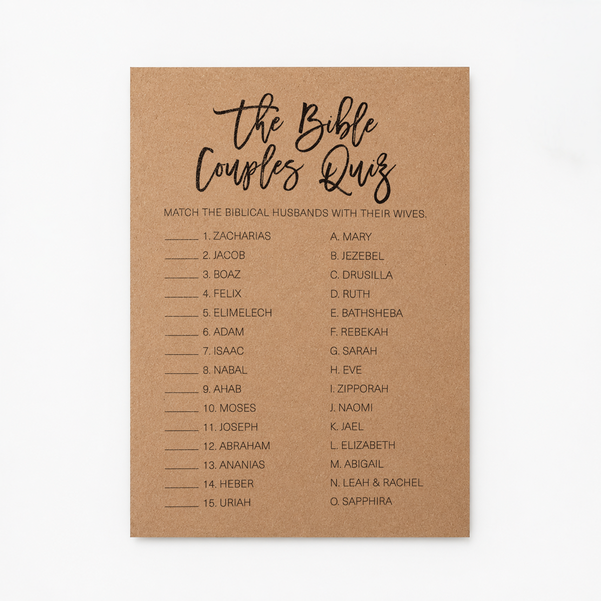 The Bible Couples Quiz Bridal Shower Game