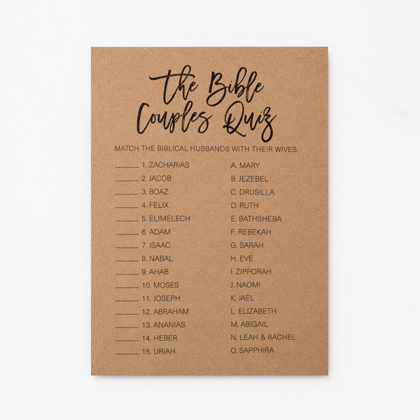 The Bible Couples Quiz Bridal Shower Game