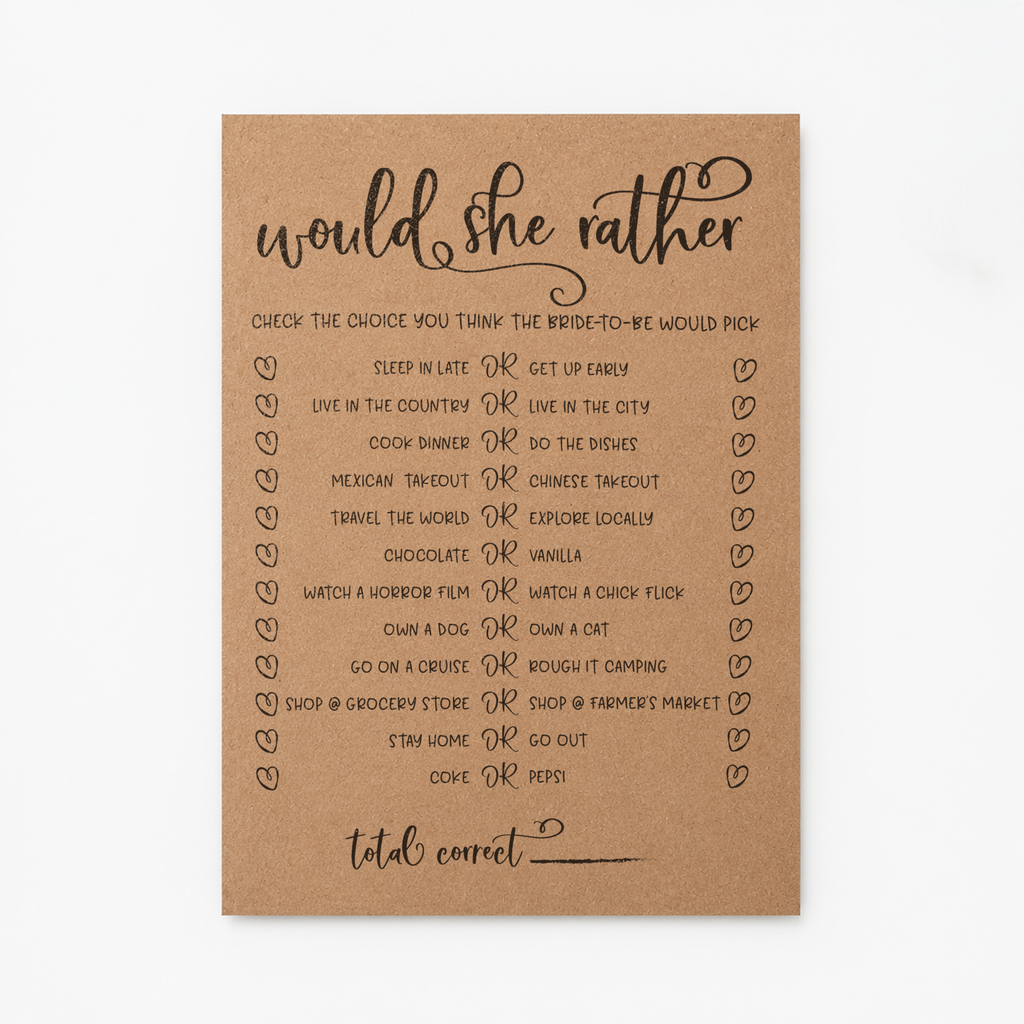 Would She Rather Bridal Shower Game