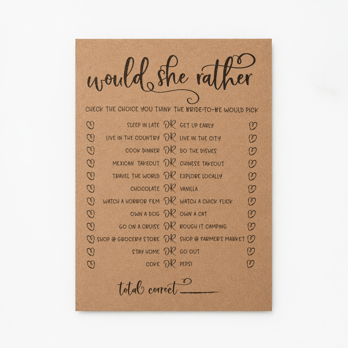 Would She Rather Bridal Shower Game