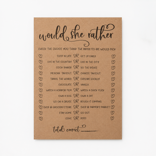 Would She Rather Bridal Shower Game