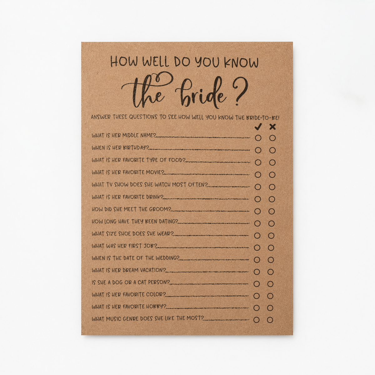 How Well Do You Know the Bride Bridal Shower Game
