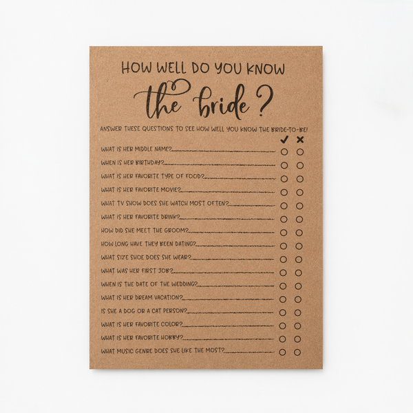 How Well Do You Know the Bride Bridal Shower Game