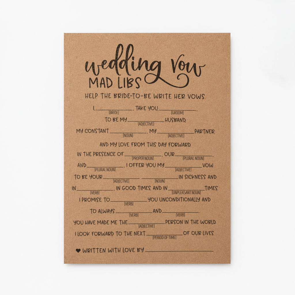 Wedding Vow Mad Libs Bridal Shower Game