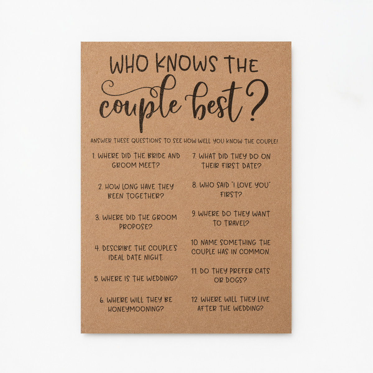 Who Knows The Couple Best Bridal Shower Game