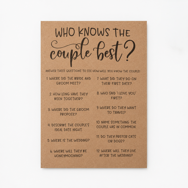 Who Knows The Couple Best Bridal Shower Game
