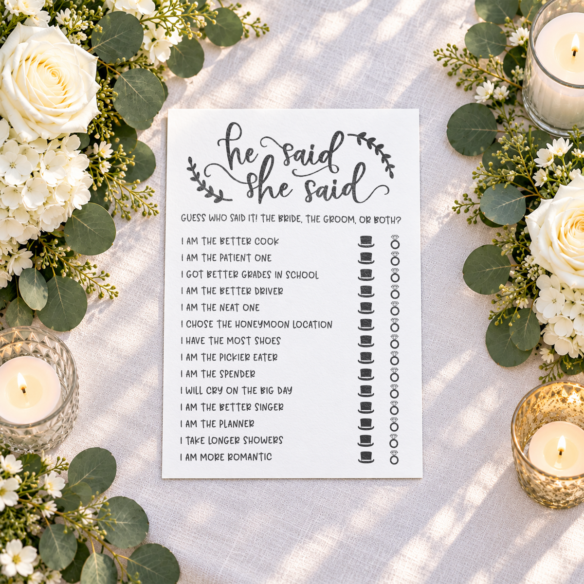 He Said She Said Bridal Shower Game