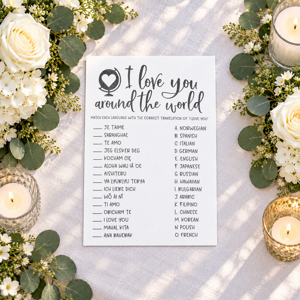 I Love You Around The World Bridal Shower Game