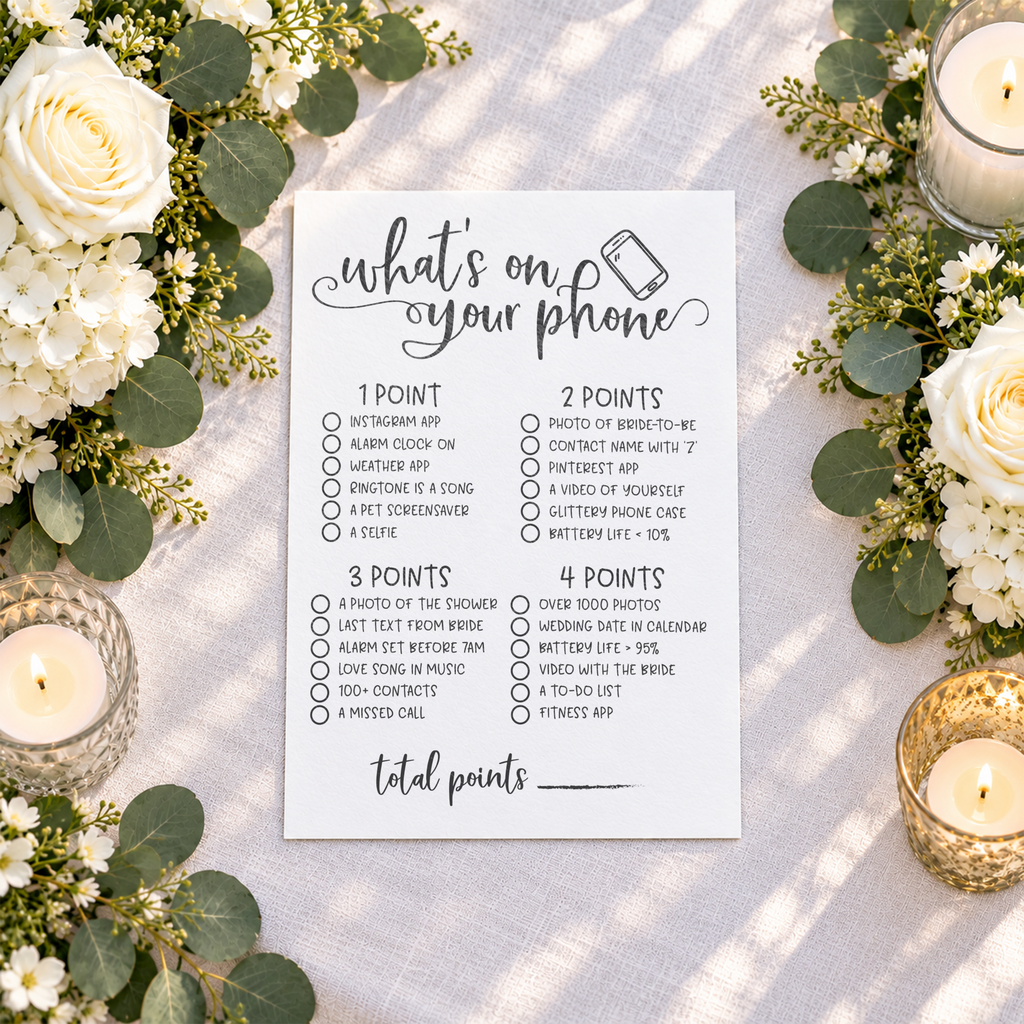 What's On Your Phone Bridal Shower Game
