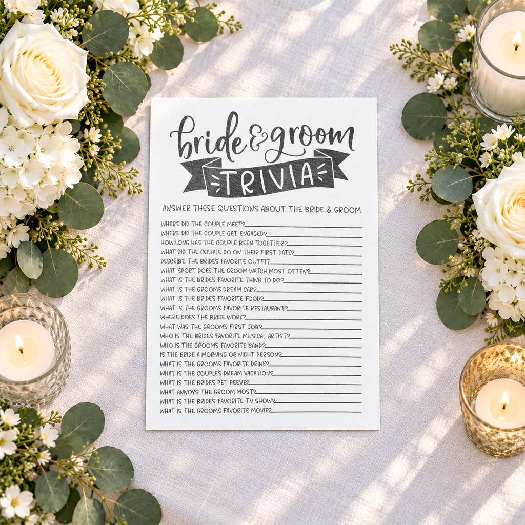 Bride Groom Trivia Bridal Shower Game