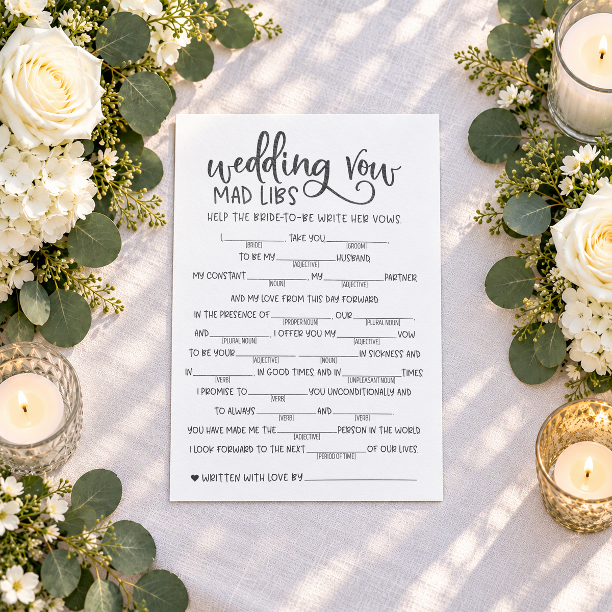 Wedding Vow Mad Libs Bridal Shower Game