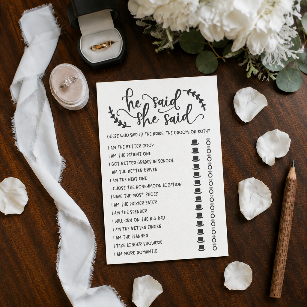 He Said She Said Bridal Shower Game