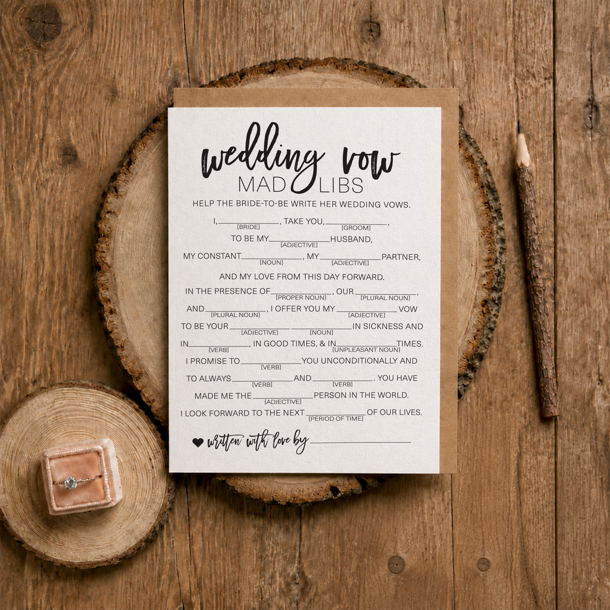 Wedding Vow Mad Libs Bridal Shower Game