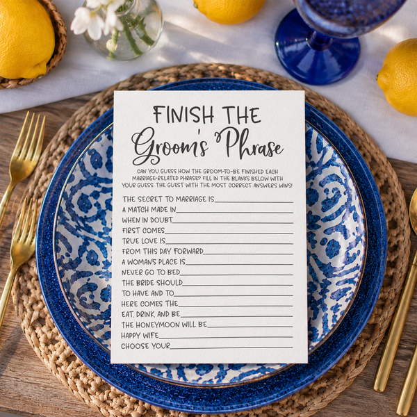 Finish the Groom's Phrase Bridal Shower Game