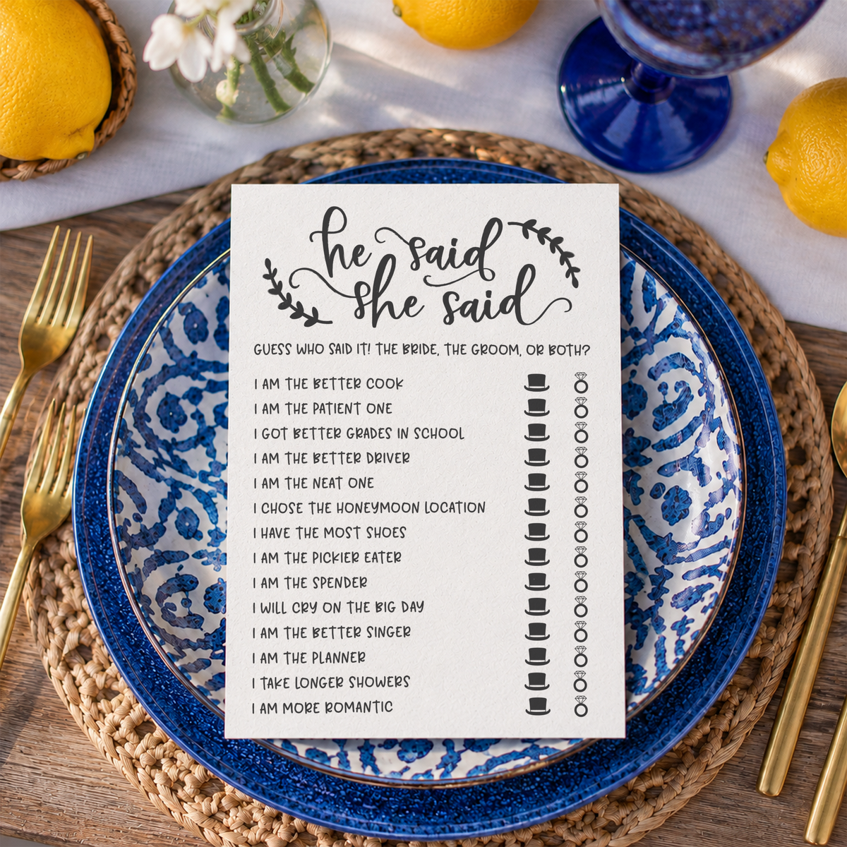 He Said She Said Bridal Shower Game