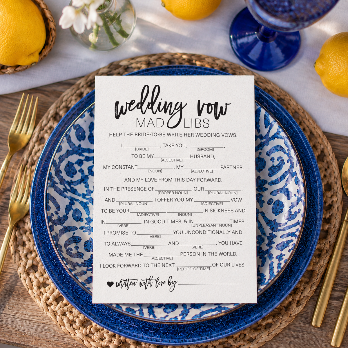 Wedding Vow Mad Libs Bridal Shower Game