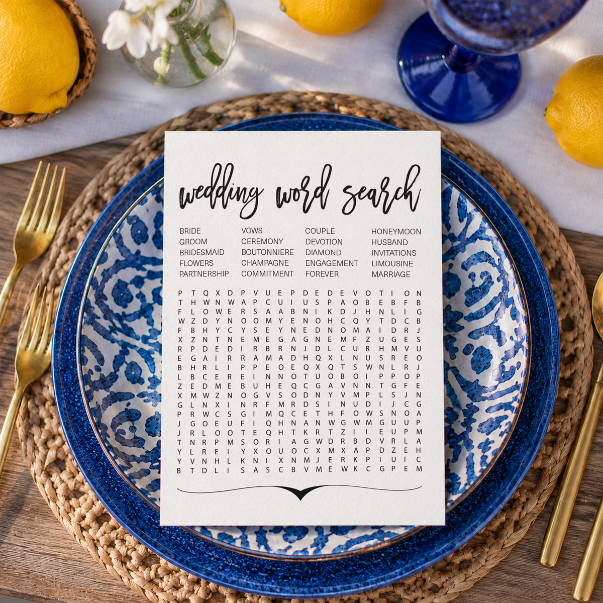 Wedding Word Search Bridal Shower Game