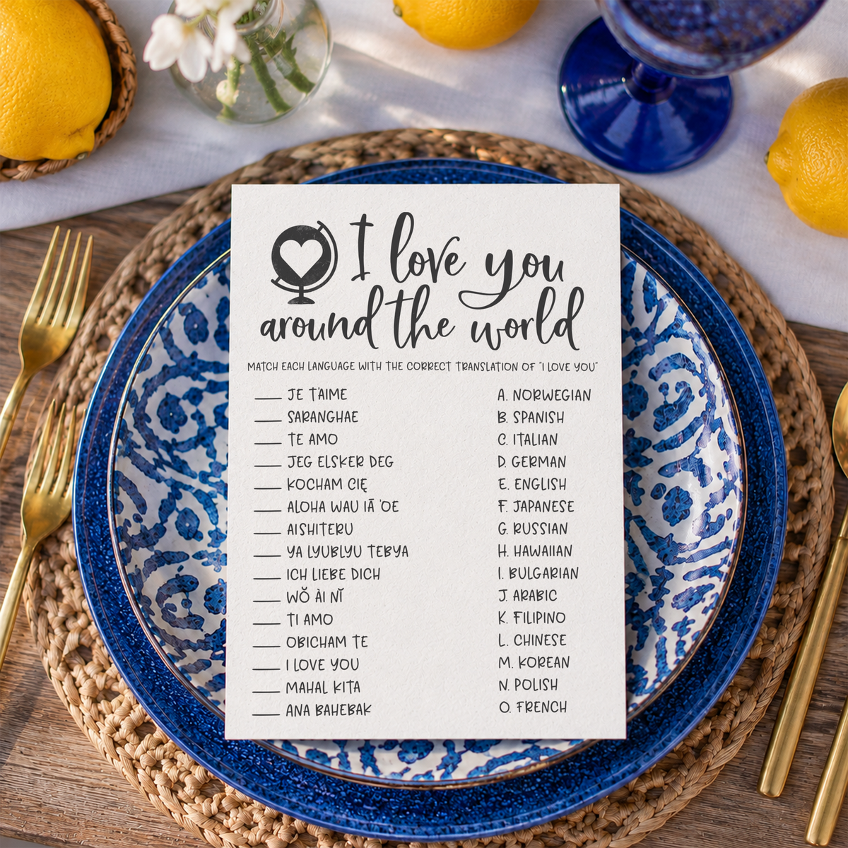 I Love You Around The World Bridal Shower Game