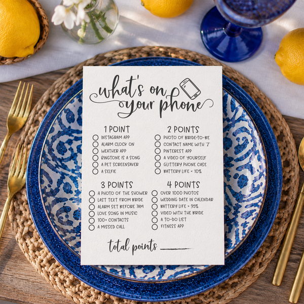What's On Your Phone Bridal Shower Game