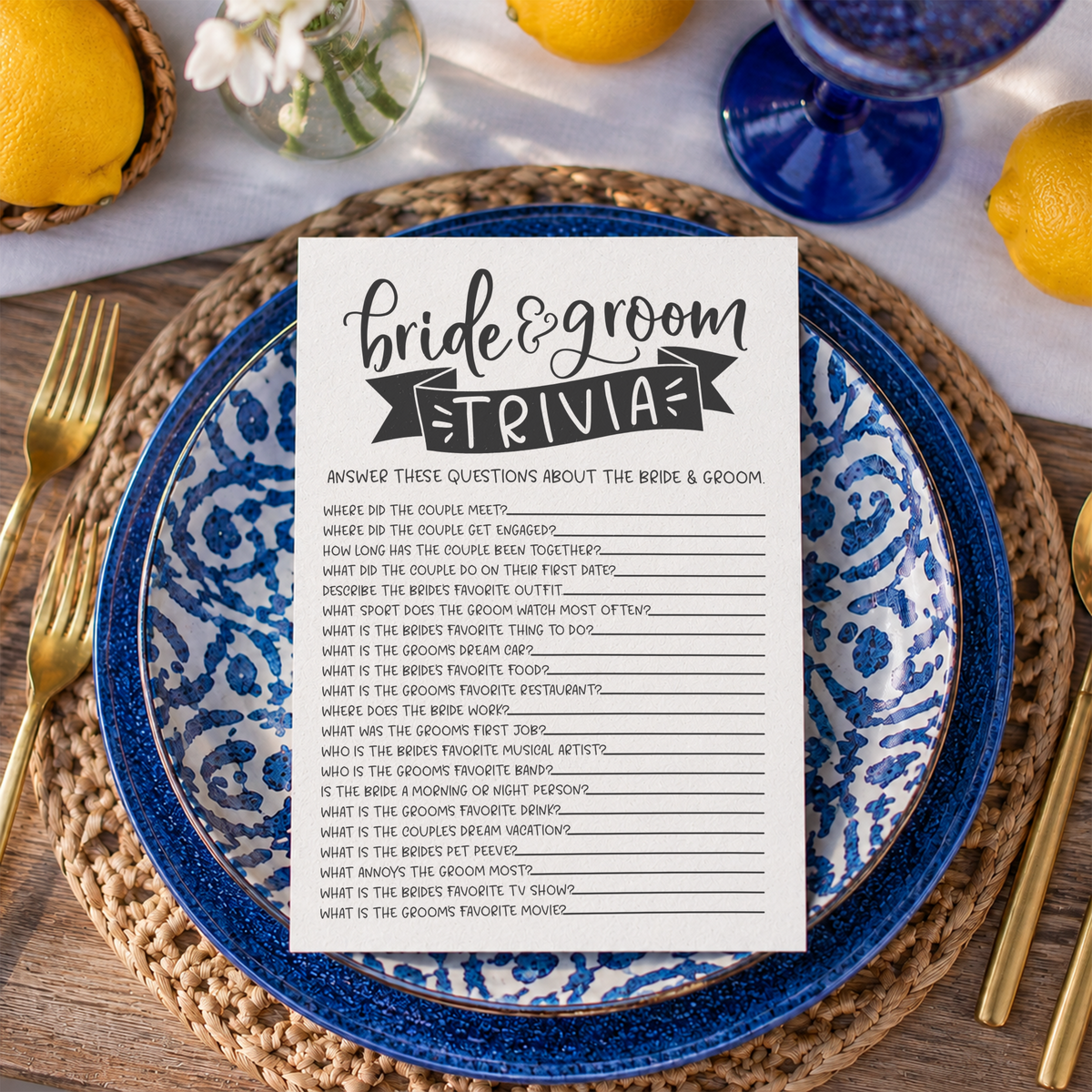 Bride Groom Trivia Bridal Shower Game